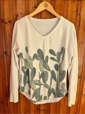 lululemon athletica Long Sleeve V-Neck Top with Green Cactus Print